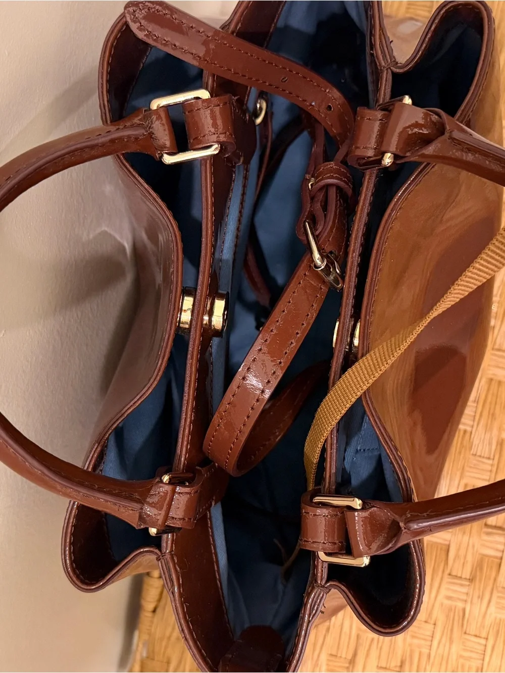 Dooney & Bourke Glossy Brown Patent Satchel